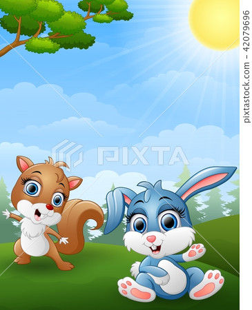 Vector illustration of Baby squirrel and baby rab Vector illustration of Baby squirrel and baby rab 42079696