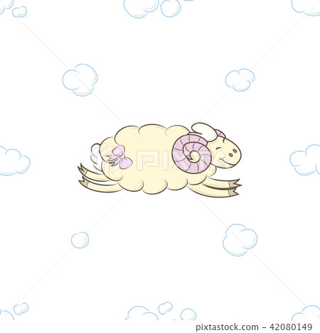Cute sheep flying in the clouds. Cute sheep flying in the clouds. 42080149