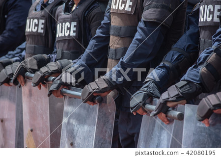 Riot police control the crowd.. 42080195
