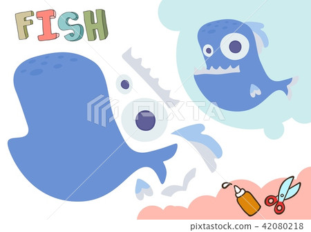 Funny Fish Paper Model. Small home craft project, DIY paper game. Cut out and glue. Cutouts for 42080218