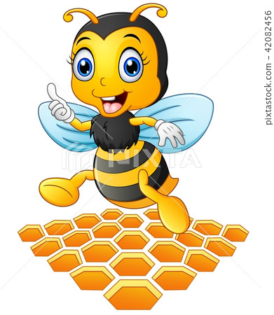 Illustration of Smiling cartoon bee with a honey Illustration of Smiling cartoon bee with a honey 42082456