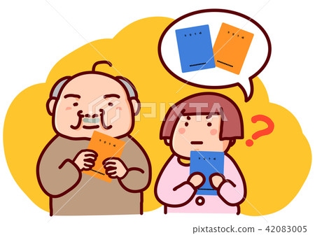 Children wondering about the difference in color of pension notebooks 42083005