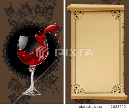 Wine list with old parchment, grapes, bottle Wine list with old parchment, grapes, bottle 42083823