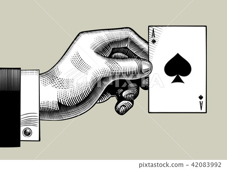 Hand with the ace of Spades playing card. Hand with the ace of Spades playing card. 42083992