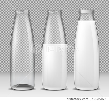 Set of isolated illustrations, icons, glass bottles for milk and dairy products Set of isolated illustrations, icons, glass bottles for milk and dairy products 42085073