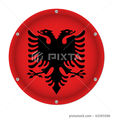 round metallic flag of Albania with screws 42085086