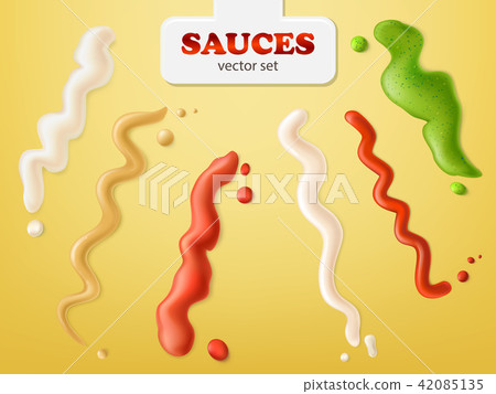 Spilled sauces stripes realistic set Spilled sauces stripes realistic set 42085135