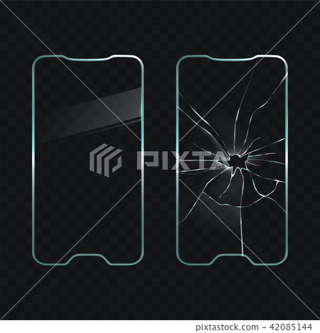 Damaged and new cellphone screen glass  42085144