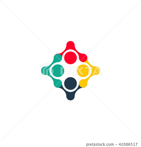 Children held hands. Abstract trendy styling. The round shape, colorful logo template. Social 42086517