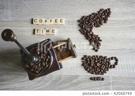 coffee time quote word with coffee beans cup shape coffee time quote word with coffee beans cup shape 42088748