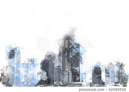 Office building watercolor painting background Office building watercolor painting background 42089508