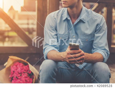Image of Handsome Guy in Casual Clothes on Sunset. Image of Handsome Guy in Casual Clothes on Sunset. 42089528