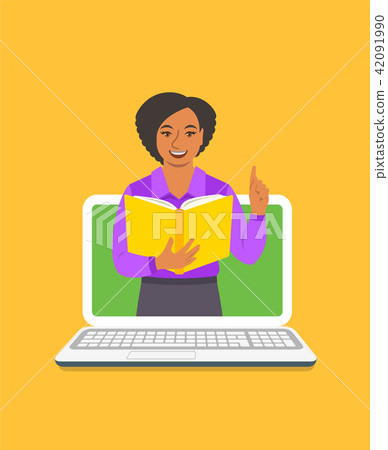 Teacher woman holds open book to share knowledge 42091990