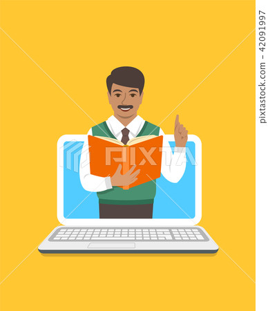 Teacher man holds open book to share knowledge Teacher man holds open book to share knowledge 42091997