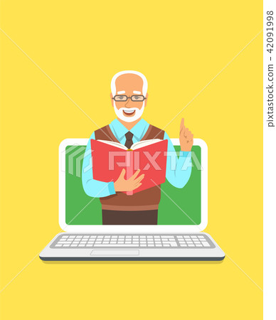 Teacher man holds open book to share knowledge Teacher man holds open book to share knowledge 42091998
