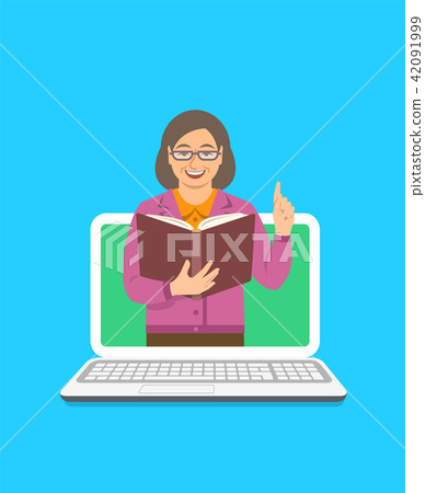 Teacher woman holds open book to share knowledge 42091999