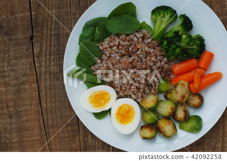 Healthy Diet Fitness Healthy Diet Buckwheat Egg Boiled Half Salad Brussele Cabbage Carrots Copy Healthy Diet Fitness Healthy Diet Buckwheat Egg Boiled Half Salad Brussele Cabbage Carrots Copy 42092258