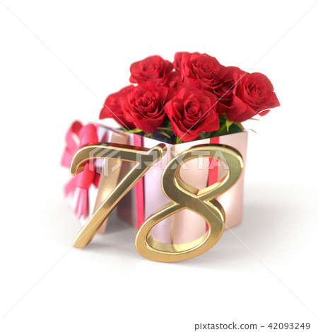 birthday concept with red roses in gift isolated on white background. seventy-eighth. 78th. 3D 42093249