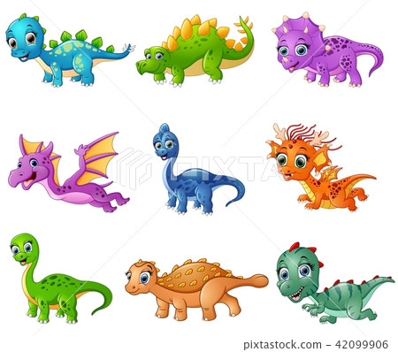 Set of cartoon dinosaurs collections