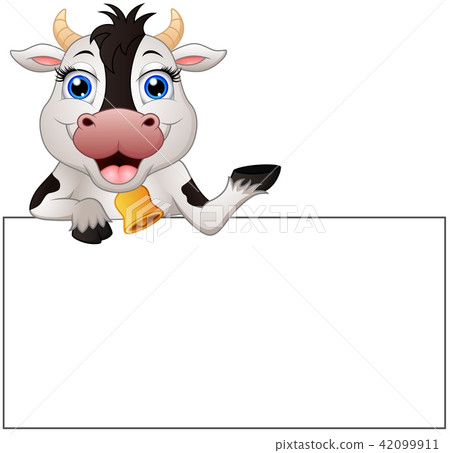 Cow cartoon with blank sign - Stock Illustration [42099911] - PIXTA