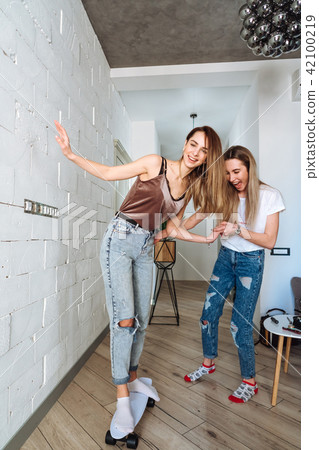 Friends having fun with skateboard 42100219