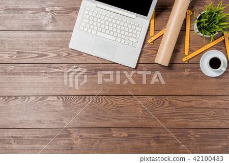 Overhead shot of an architect desktop Overhead shot of an architect desktop 42100483