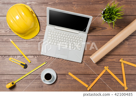 Overhead shot of an architect desktop Overhead shot of an architect desktop 42100485