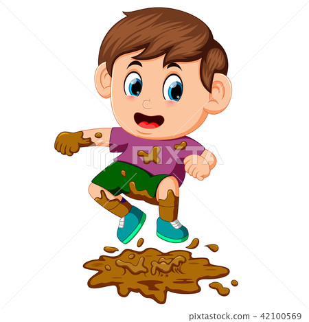 boy jumping in the mud 42100569