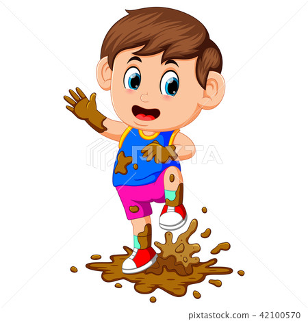 cute boy playing in the mud 42100570