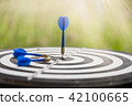 Blue dart on target of dart board 42100665