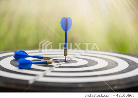 Blue dart on target of dart board 42100665