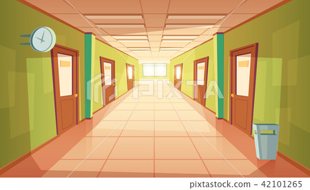 Vector cartoon school or college hallway, university corridor Vector cartoon school or college hallway, university corridor 42101265