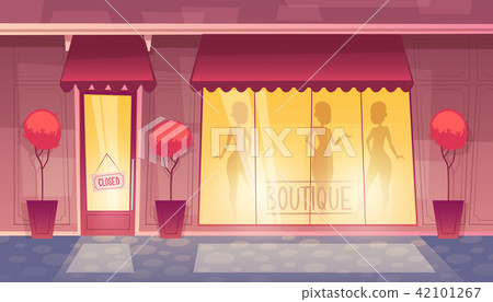 Vector closed cartoon boutique with illuminated shop-window Vector closed cartoon boutique with illuminated shop-window 42101267