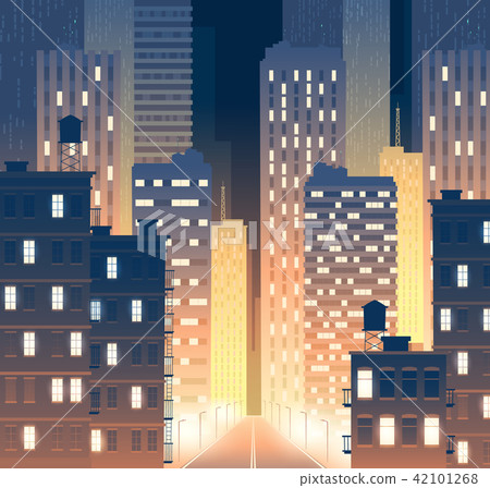 Vector avenue, street with buildings at night 42101268