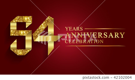 54 years anniversary logo ribbon golden number. 42102004