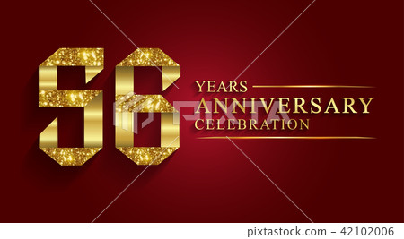 56 years anniversary logo ribbon golden number. 42102006