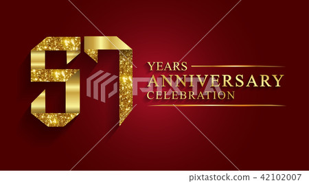 57 years anniversary logo ribbon golden number. 42102007