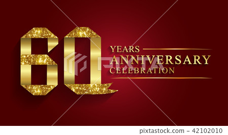 60 years anniversary logo ribbon golden number. 42102010