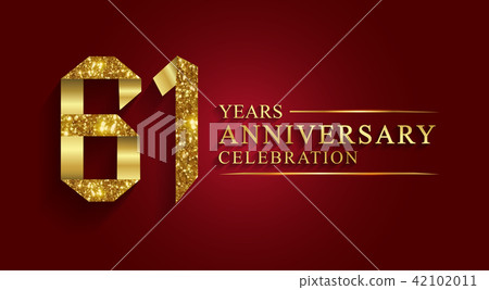 61 years anniversary logo ribbon golden number. 61 years anniversary logo ribbon golden number. 42102011