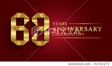 63 years anniversary logo ribbon golden number. 42102271