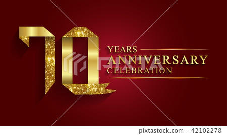70 years anniversary logo ribbon golden number. 42102278