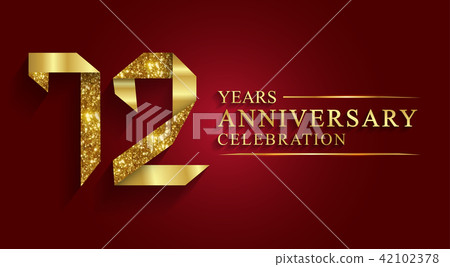 72 years anniversary logo ribbon golden number. 42102378