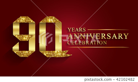 90 years anniversary logo ribbon golden number. 42102482