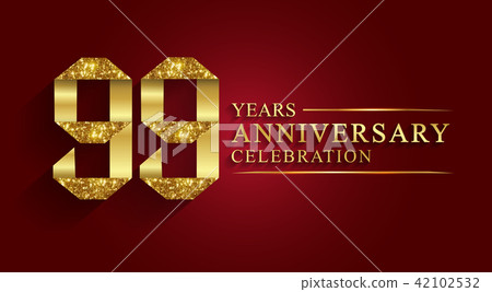 99 years anniversary logo ribbon golden numbers. 42102532