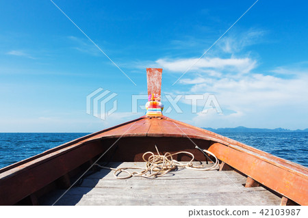 Wide angle shot of front of the long tail boat Wide angle shot of front of the long tail boat 42103987