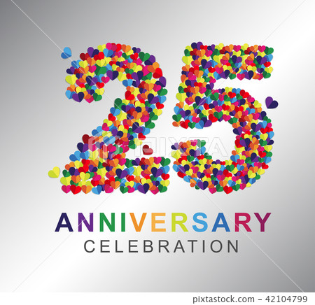 25 years anniversary paper hearts origami style. 42104799