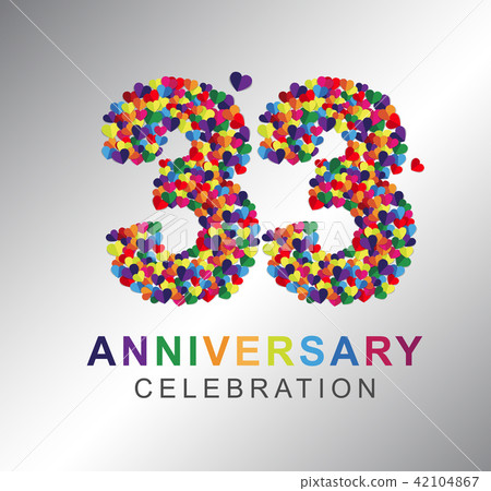 33 years anniversary paper hearts origami style. 33 years anniversary paper hearts origami style. 42104867