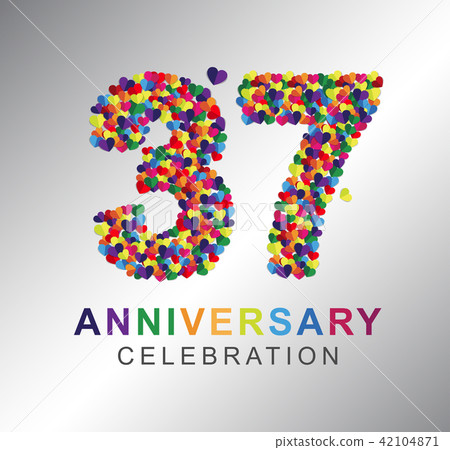 37 years anniversary paper hearts origami style. 42104871