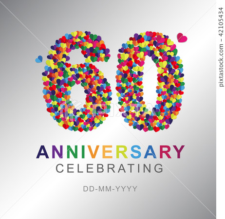 60 years anniversary paper hearts origami style. 60 years anniversary paper hearts origami style. 42105434