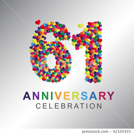 61 years anniversary paper hearts origami style. 61 years anniversary paper hearts origami style. 42105435